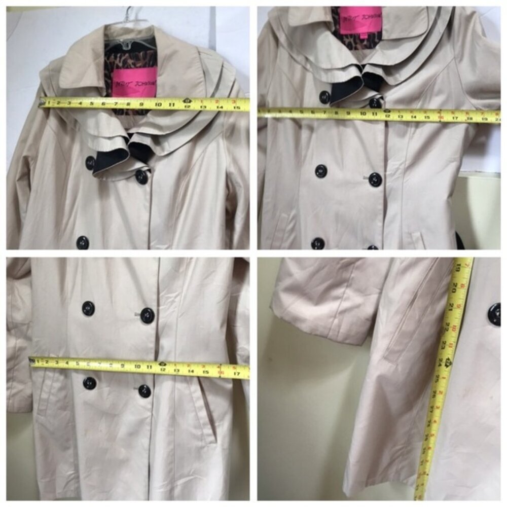 Betsey Johnson Ruffle Trench Lightweight Double Breasted Coat Cotton Tan Belt L - Picture 15 of 15